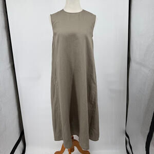 Women's Muji Khaki Green Linen Sleeveless Swing Dress XS/S Extra Small/Small
